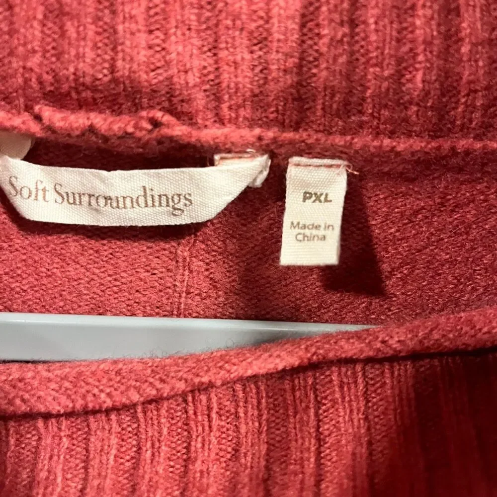 Soft Surroundings Petite XL Sweater Buttons On Back Coral Cotton Wool Blend